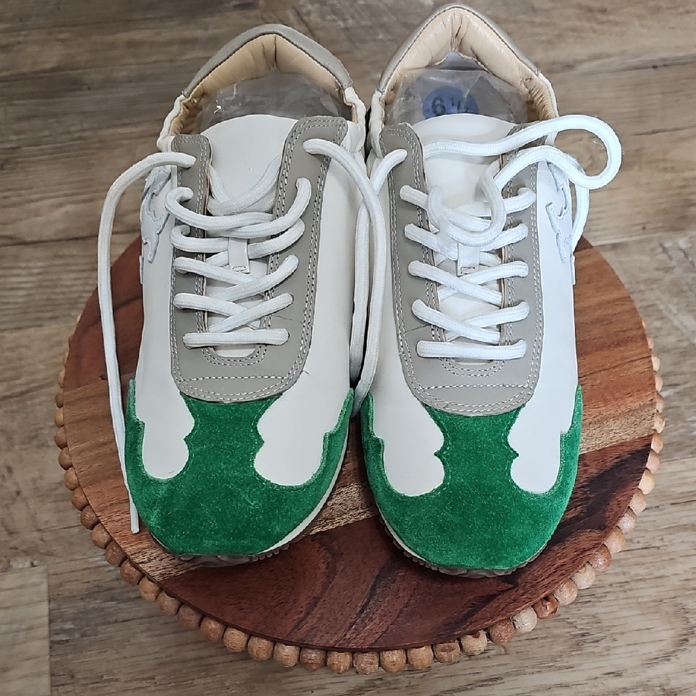 NEW Tory Burch Green Suede and Cream Sneakers Size 6.5